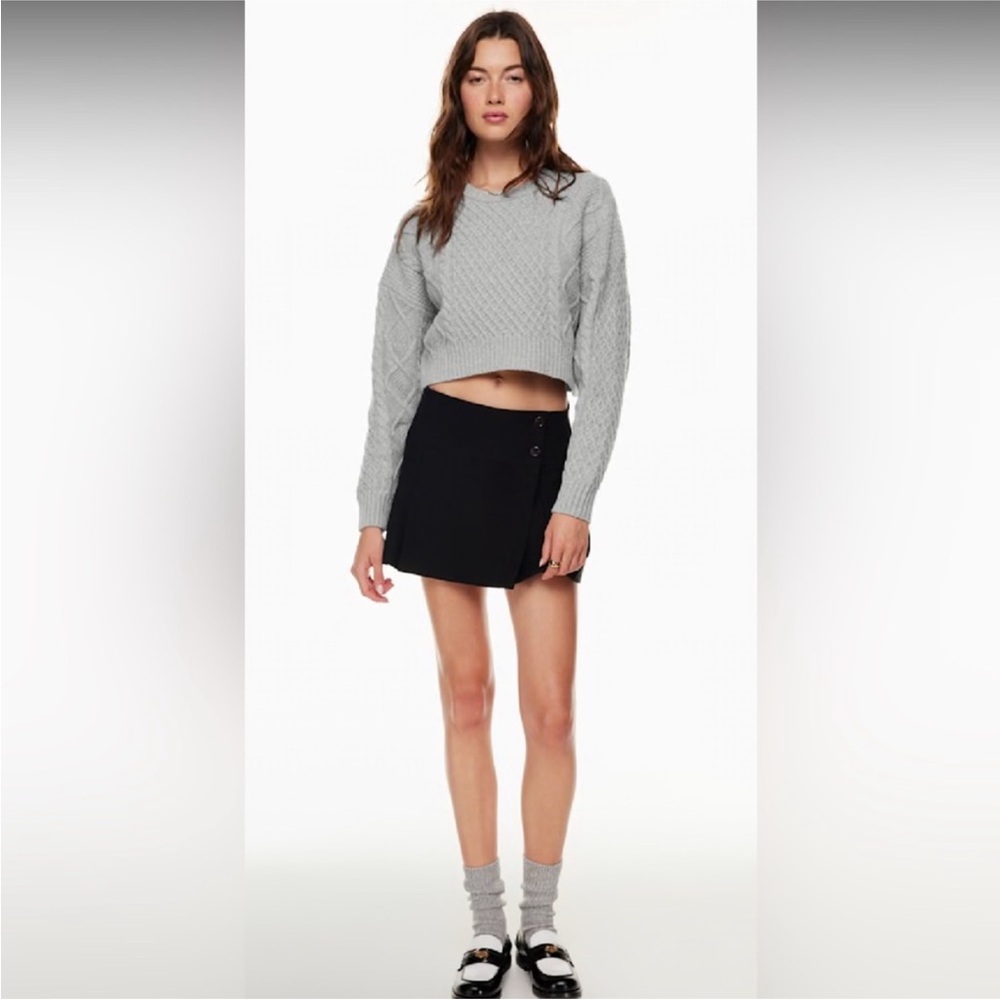 Sunday Best by ARITZIA Peggy Cropped Gray Cable Knit Fisherman Sweater Sz Small
